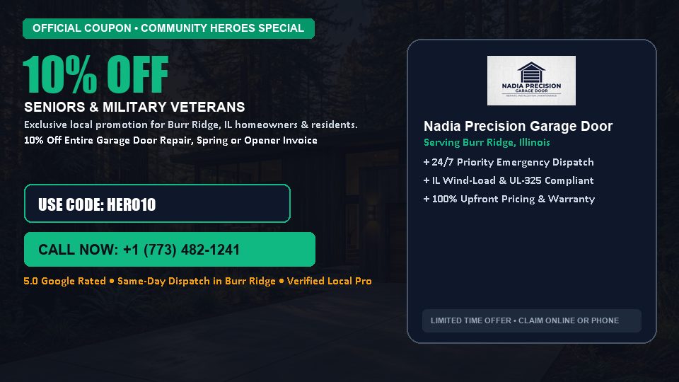 Nadia Precision Garage Door 10% OFF Seniors & Military Veterans in Burr Ridge, IL